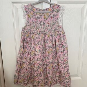 Mini boden smocked bunny Floral Pink Kids Dress 5-6Y